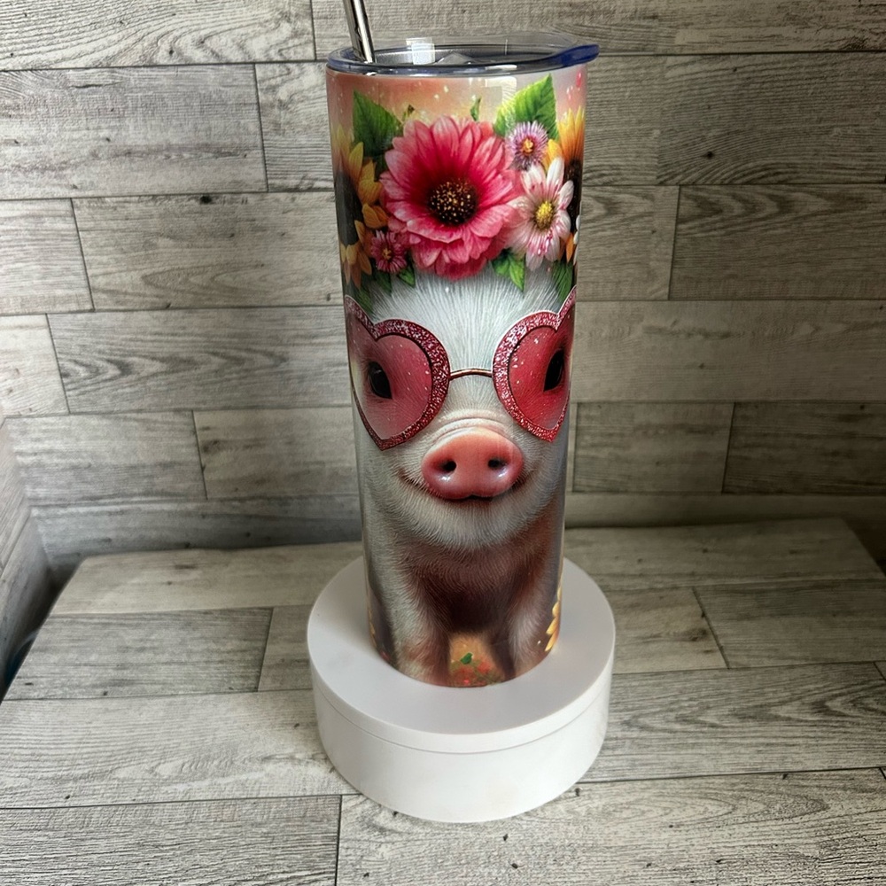 Floral Piglet Tumbler with Pink Accents